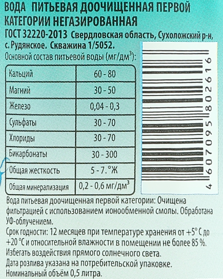 Вода питьевая DIPP дочищенная первой категории негазированная, 0.5л, превью