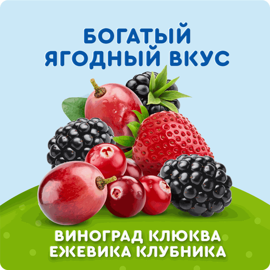 Морс ягодный АГУША Ягодный сбор, из винограда, клюквы, ежевики и клубники, с 12 месяцев, 200мл, предпросмотр