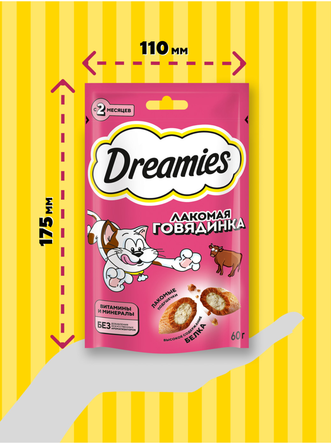 Лакомство для кошек DREAMIES с говядиной, 60г, превью
