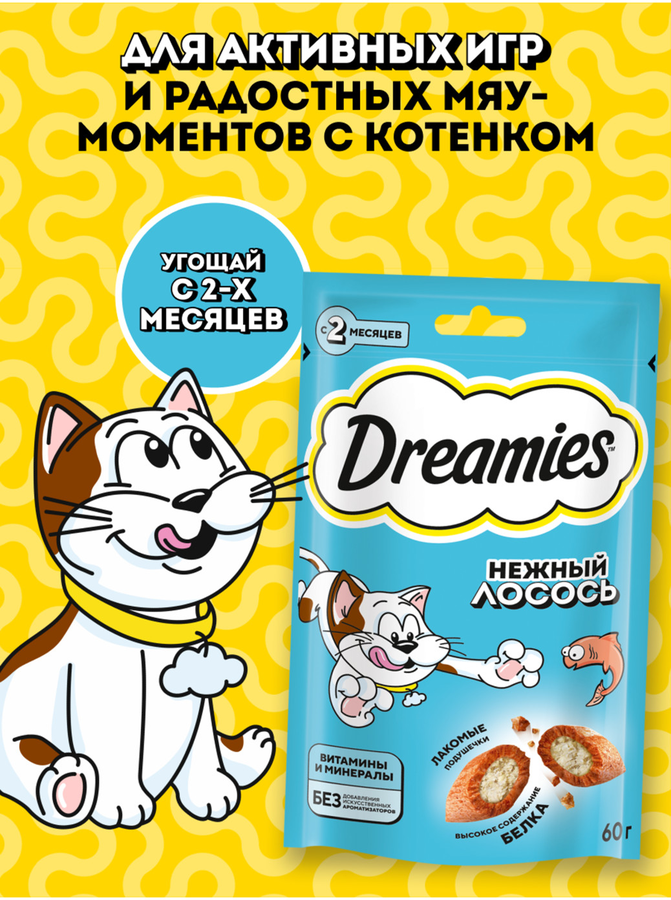 Лакомство для кошек DREAMIES с лососем, 60г, превью
