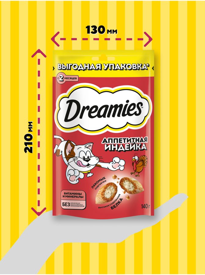 Лакомство для кошек DREAMIES с добавлением индейки, 140г, предпросмотр