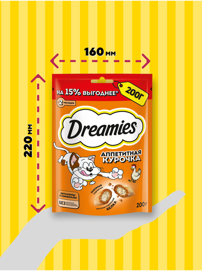 Лакомство для кошек DREAMIES с курицей, 200г, превью