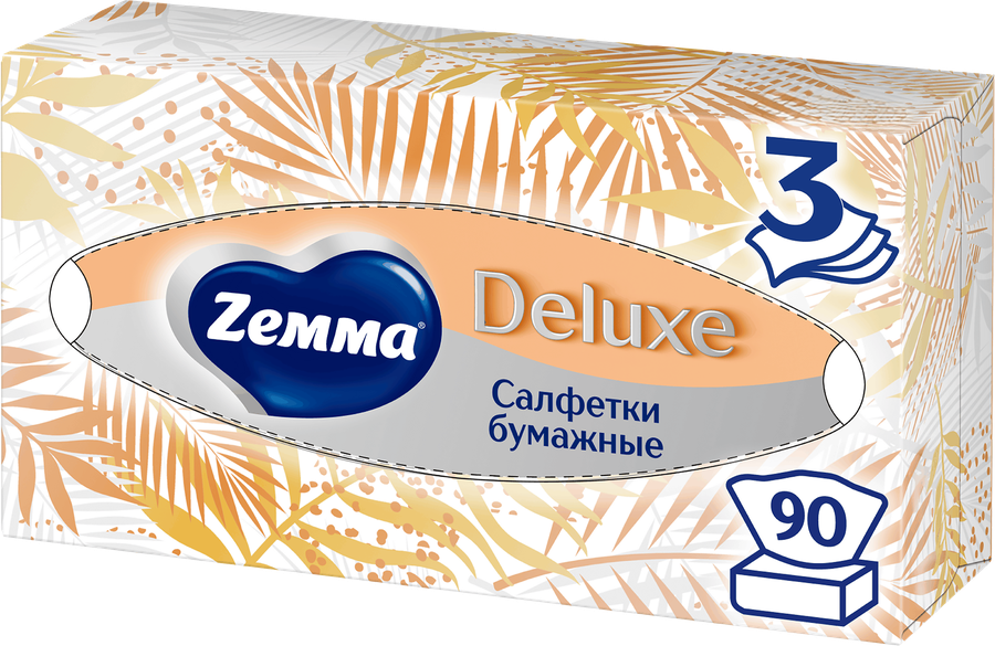 Салфетки бумажные ZEMMA Deluxe Design 3 слоя, в ассортименте, 90шт, превью