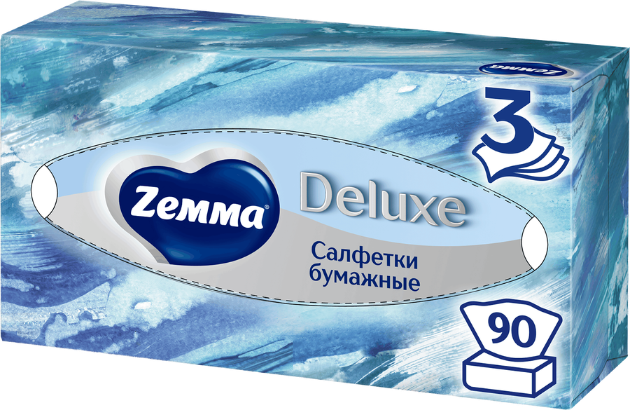 Салфетки бумажные ZEMMA Deluxe Design 3 слоя, в ассортименте, 90шт, предпросмотр