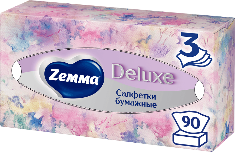 Салфетки бумажные ZEMMA Deluxe Design 3 слоя, в ассортименте, 90шт, предпросмотр
