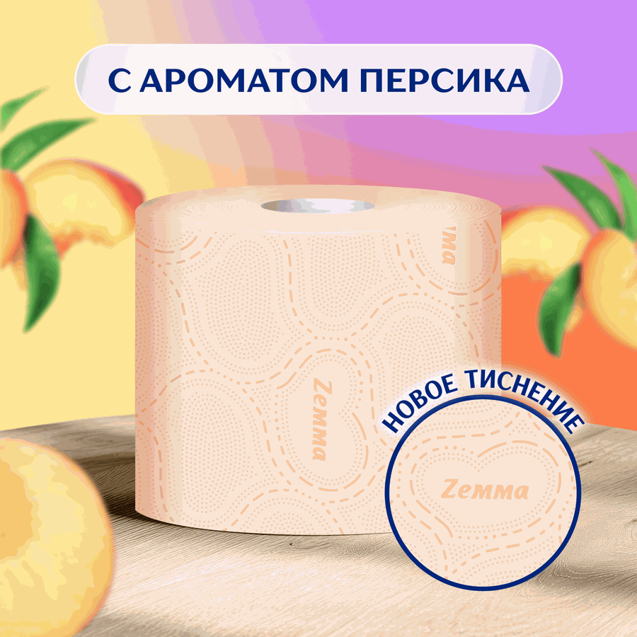 Бумага туалетная ZEMMA Deluxe Бархатистый персик 3 слоя, 8шт, превью