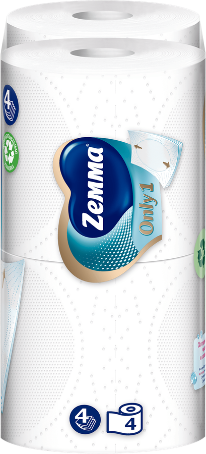 Бумага туалетная ZEMMA Only1 без аромата 4 слоя, 4шт, предпросмотр
