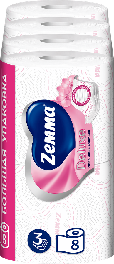 Бумага туалетная ZEMMA Deluxe Роскошная орхидея 3 слоя, 8шт, превью