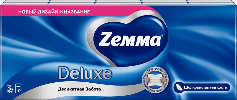 Платочки бумажные носовые ZEMMA Деликатная Забота 3 слоя, 100шт, превью