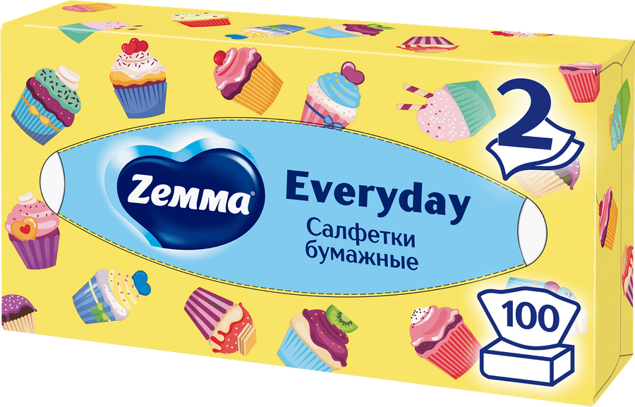 Салфетки бумажные ZEMMA Everyday 2 слоя, в коробке, 100шт, превью