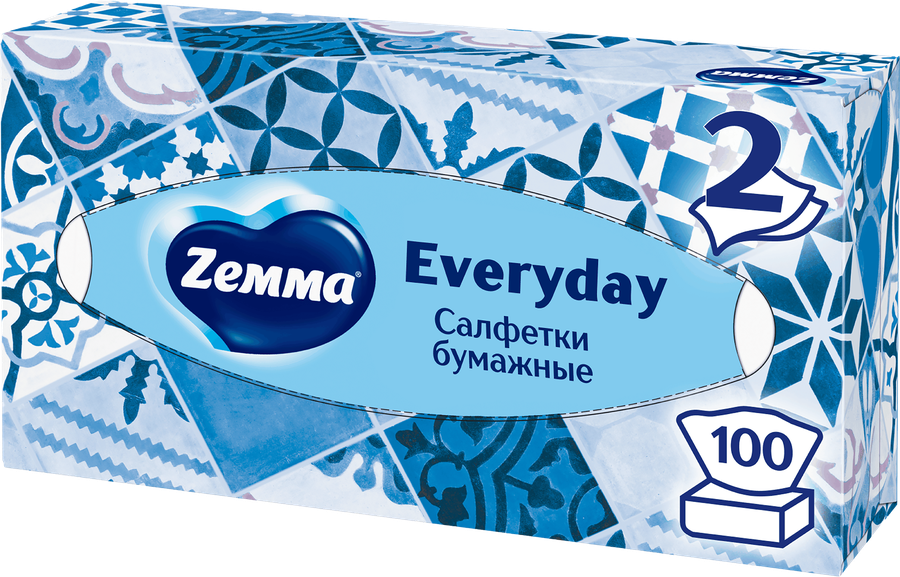 Салфетки бумажные ZEMMA Everyday 2 слоя, в коробке, 100шт, превью
