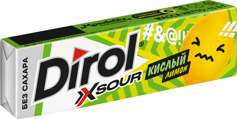 Жевательная резинка DIROL X Sour кислый лимон, без сахара, 13,6г, предпросмотр