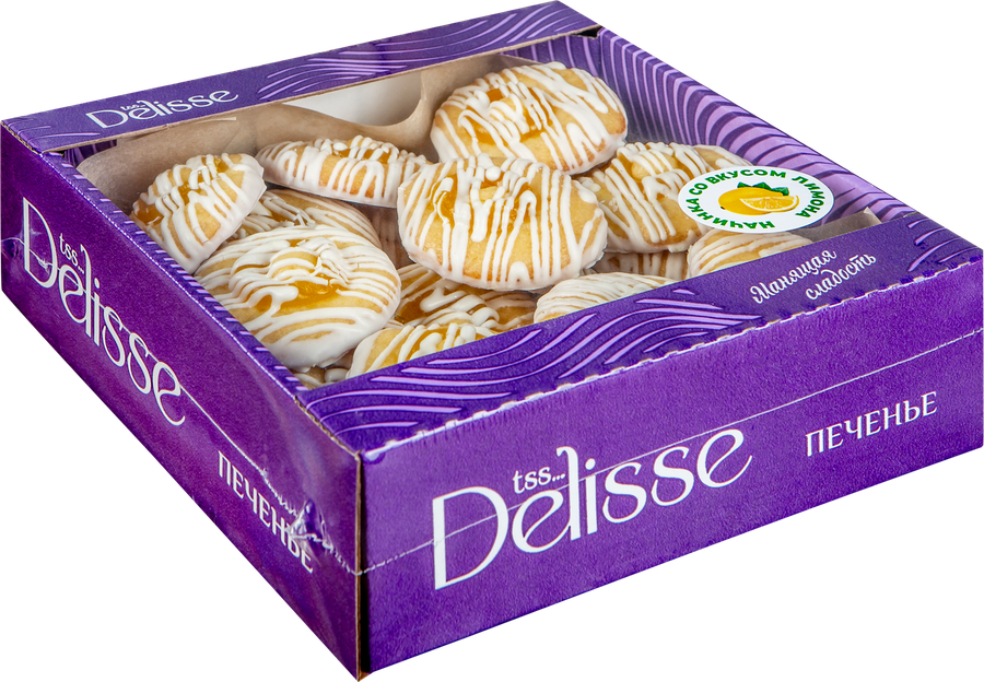 Печенье DELISSE Бисквитное с начинкой со вкусом лимона в белой глазури, превью