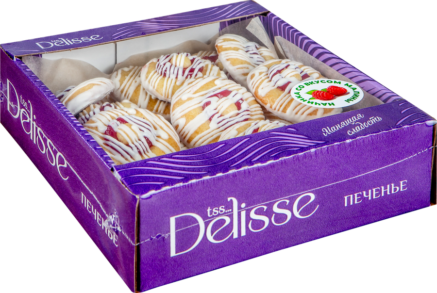 Печенье DELISSE Бисквитное с начинкой со вкусом малины в белой глазури, превью