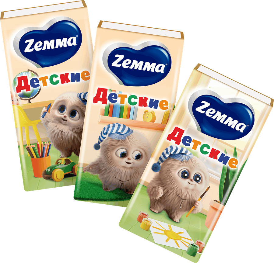 Платочки бумажные носовые ZEMMA Детские 3 слоя, 10шт, превью