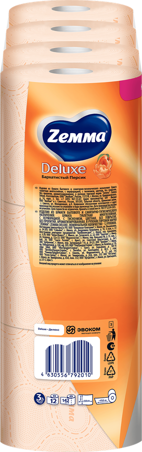 Бумага туалетная ZEMMA Deluxe Бархатистый персик 3 слоя, 12шт, превью