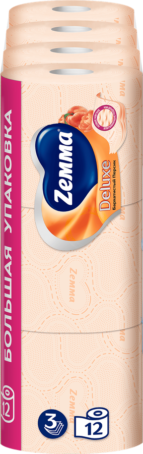 Бумага туалетная ZEMMA Deluxe Бархатистый персик 3 слоя, 12шт, предпросмотр