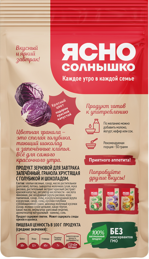 Гранола ЯСНО СОЛНЫШКО С голубикой и шоколадом, 250г, превью