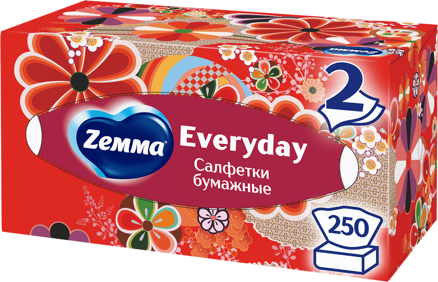 Салфетки бумажные ZEMMA Everyday 2 слоя, в коробке, 250шт, превью