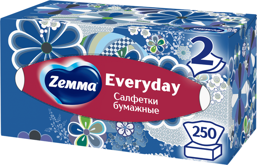 Салфетки бумажные ZEMMA Everyday 2 слоя, в коробке, 250шт, предпросмотр