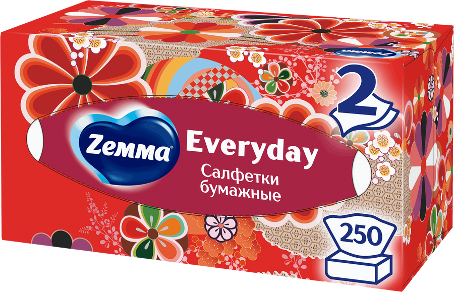 Салфетки бумажные ZEMMA Everyday 2 слоя, в коробке, 250шт, превью