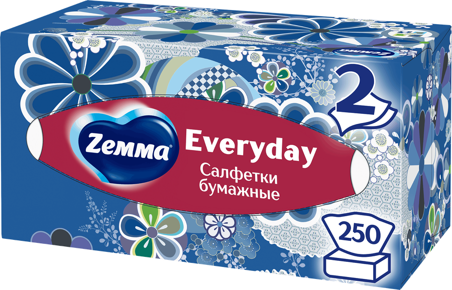 Салфетки бумажные ZEMMA Everyday 2 слоя, в коробке, 250шт, превью