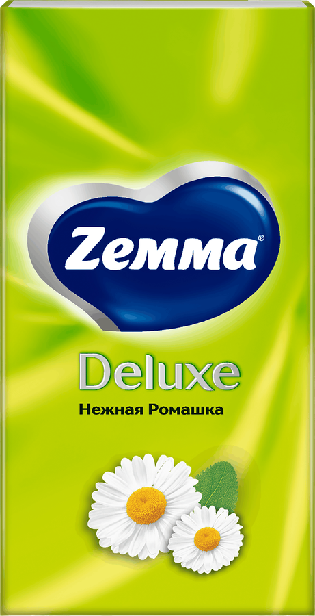 Платочки бумажные носовые ZEMMA Deluxe Нежная ромашка 3 слоя, 100шт, превью