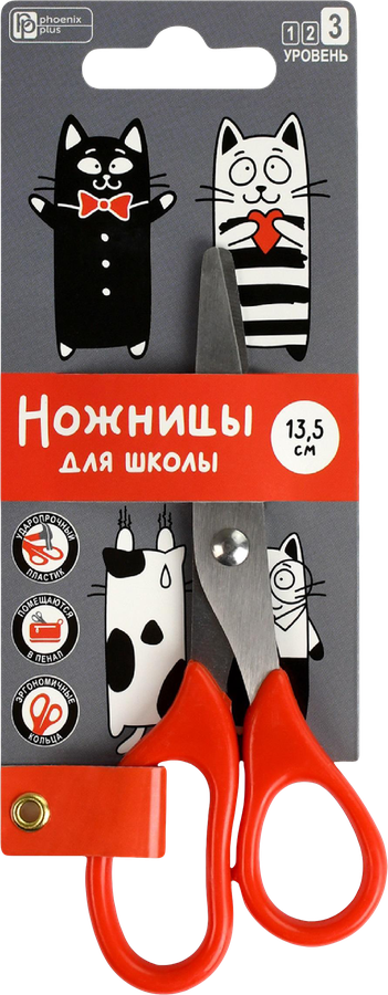 Ножницы детские ФЕНИКС+ Черно-белые коты, 13,5х5,6см, длина лезвия 5см, Арт. 69127, превью