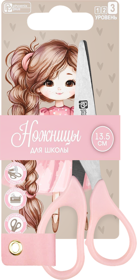 Ножницы детские ФЕНИКС+ Девочка с косой, 13,5х5,6см, длина лезвия 5см, Арт. 72861, превью