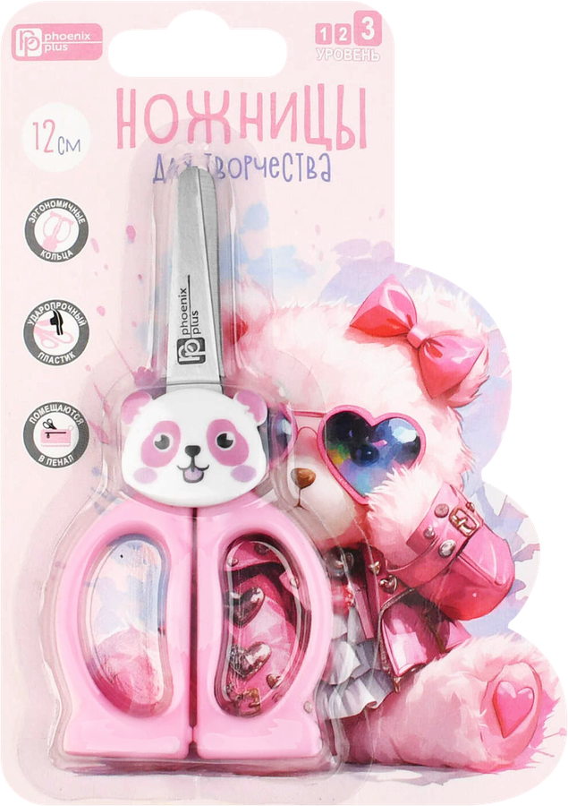 Ножницы для детей ФЕНИКС+ Розовый мишка, розовые, 12x5,5см, Арт. 72871, предпросмотр