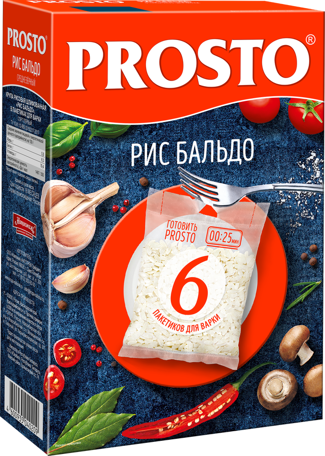 Крупа рисовая шлифованная PROSTO Бальдо, в пакетиках, 6х62,5г, предпросмотр