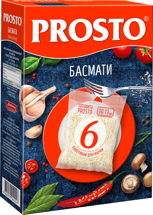 Крупа рисовая шлифованная PROSTO Басмати, в пакетиках, 6х62,5г, превью