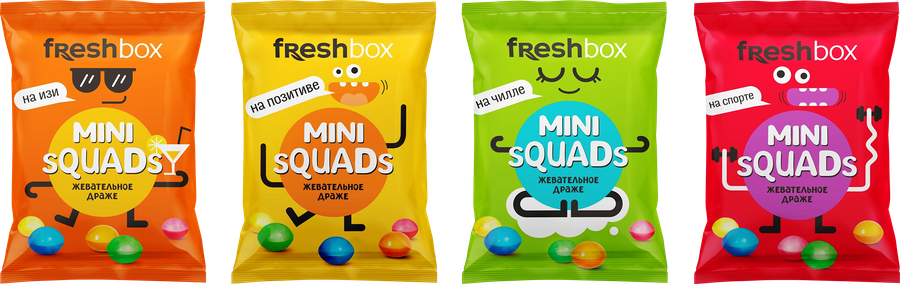 Драже жевательное FRESHBOX Mini Squads со вкусом клубники/голубики/апельсина/лимона/яблока/винограда, 40г, предпросмотр