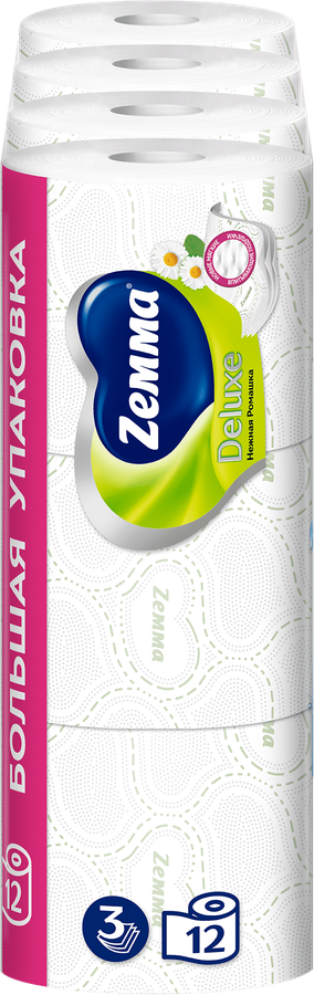 Бумага туалетная ZEMMA Deluxe Нежная Ромашка 3 слоя, 12шт, превью