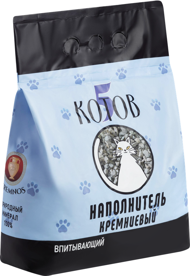 Наполнитель для кошачьего туалета 5 КОТОВ впитывающий голубой, 3,4кг, превью