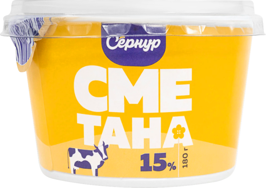 Сметана СЕРНУР 15%, без змж, 180г, предпросмотр