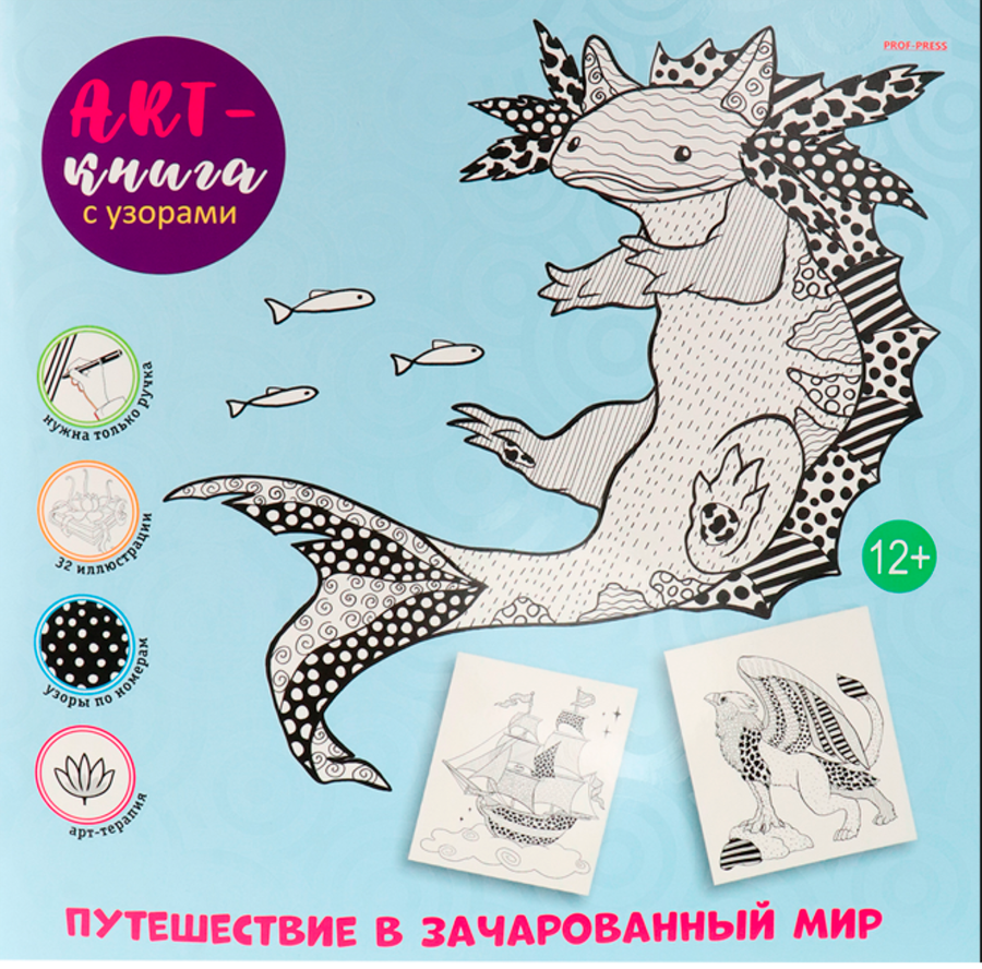 Арт-книга PROF-PRESS с узорами, 16 листов, обложка цельный картон, твин-лак, блок офсет черно-белый, Арт. АК-2343, предпросмотр