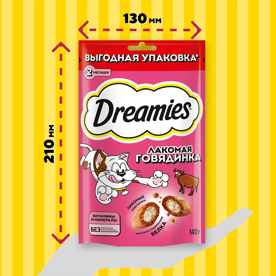 Лакомство для взрослых кошек DREAMIES с добавлением говядины, 140г, превью