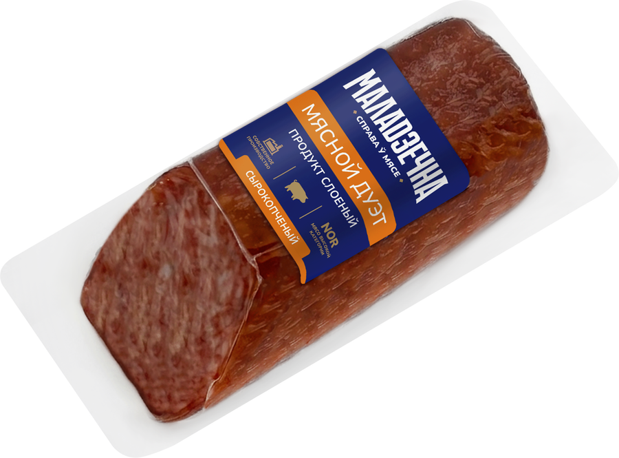 Продукт мясной сырокопченый МАЛАДЗЕЧНА Мясной Дуэт слоеный, весовой, предпросмотр