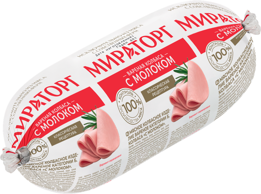 Колбаса вареная МИРАТОРГ с молоком, 400г, предпросмотр