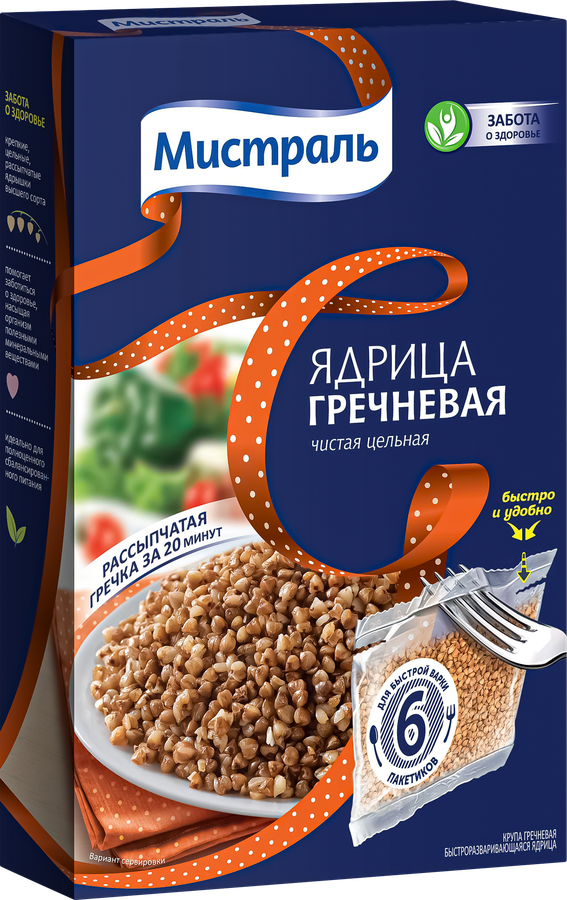 Крупа гречневая МИСТРАЛЬ ядрица, в пакетиках, 6х80г, превью