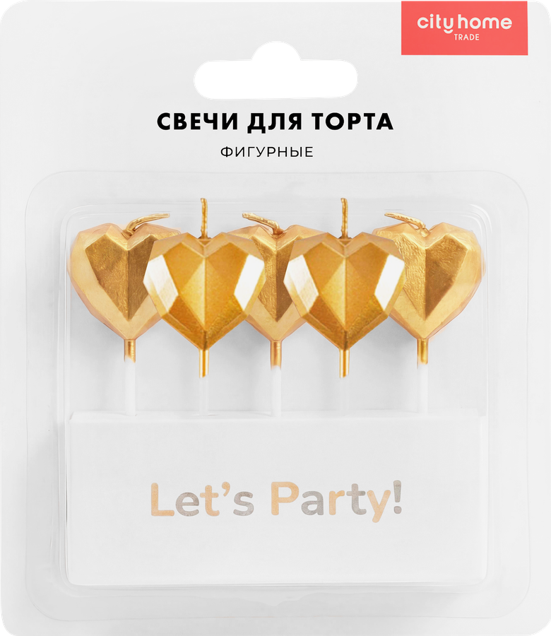Свечи для торта CITY HOME TRADE Сердца, фигурные, металлик, Арт. CNDF, 6шт, превью