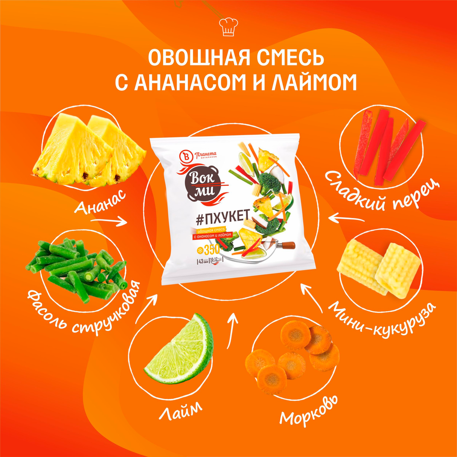 Смесь фруктово-овощная ПЛАНЕТА ВИТАМИНОВ Вок-ми Пхукет, 350г, превью