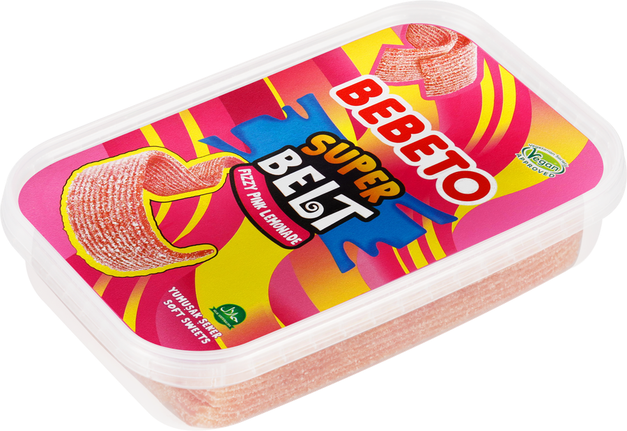 Мармелад жевательный BEBETO Super belt fizzy pink&lemonade со вкусом лимона и клубники, 400г, превью