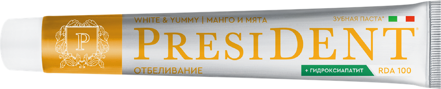 Зубная паста PRESIDENT White&Yummy Отбеливающая, со вкусом манго-мусса и мяты, 75г, предпросмотр