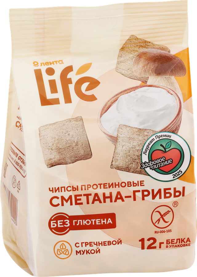 Чипсы протеиновые ЛЕНТА LIFE со вкусом грибы со сметаной, 60г, превью